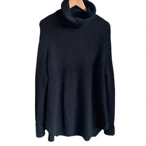 Hatch Black The Waffle Knit Merino Wool Turtleneck Sweater